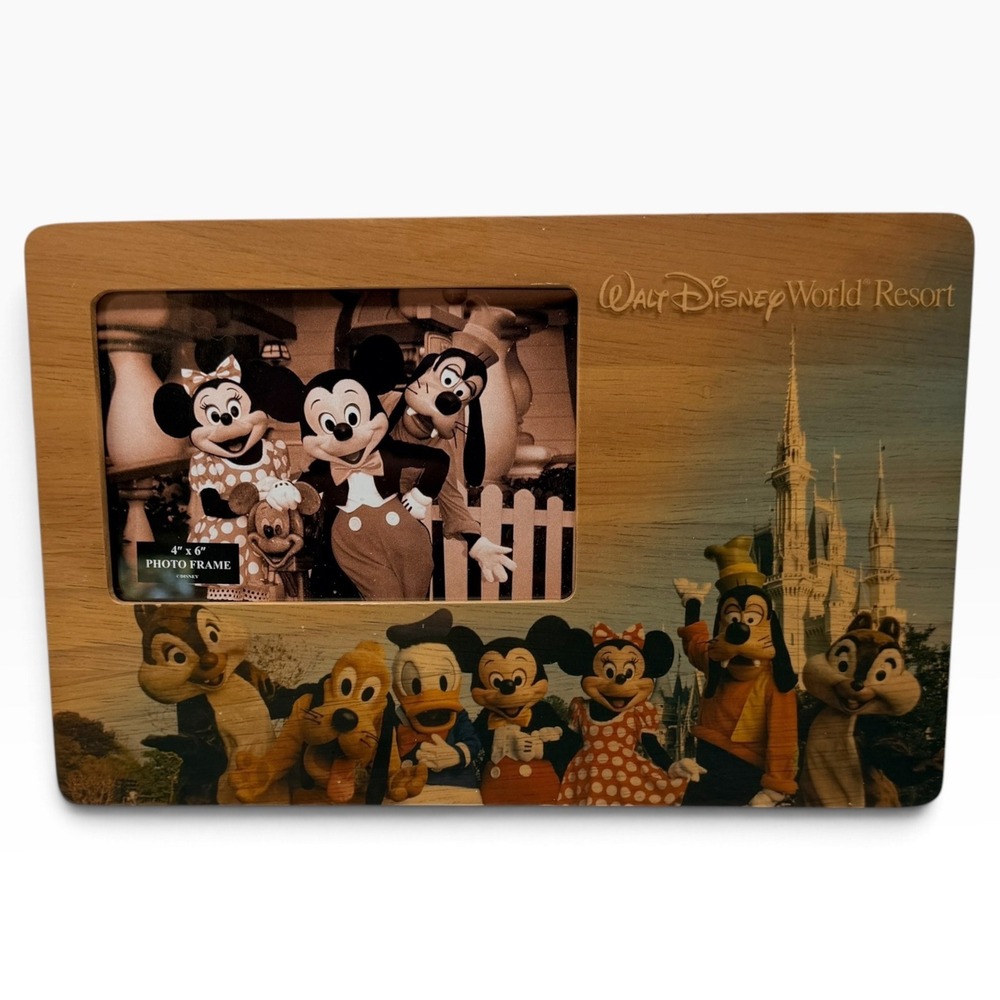 Walt Disney World Resort Wooden 4x6 Photo Frame Mickey Minnie Goofy Castle